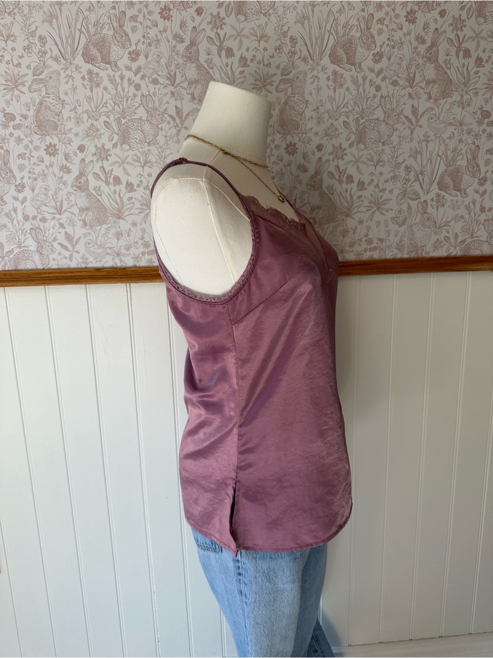 Satin Lace-Trim Camisole in Mauve - Picture 5 of 7